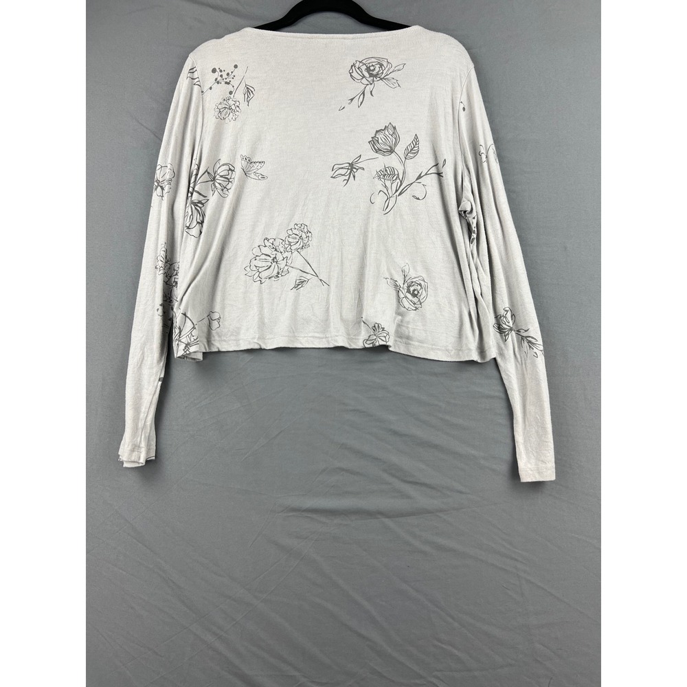 Chalet et ceci Top Womens Medium Floral Long Sleeve Crop Gray Made in USA Exc - Picture 3 of 7